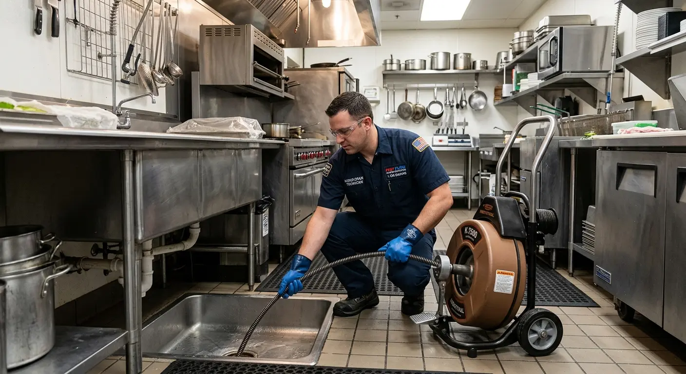 Commercial drain cleaning service in a restaurant kitchen in Mount Carmel
