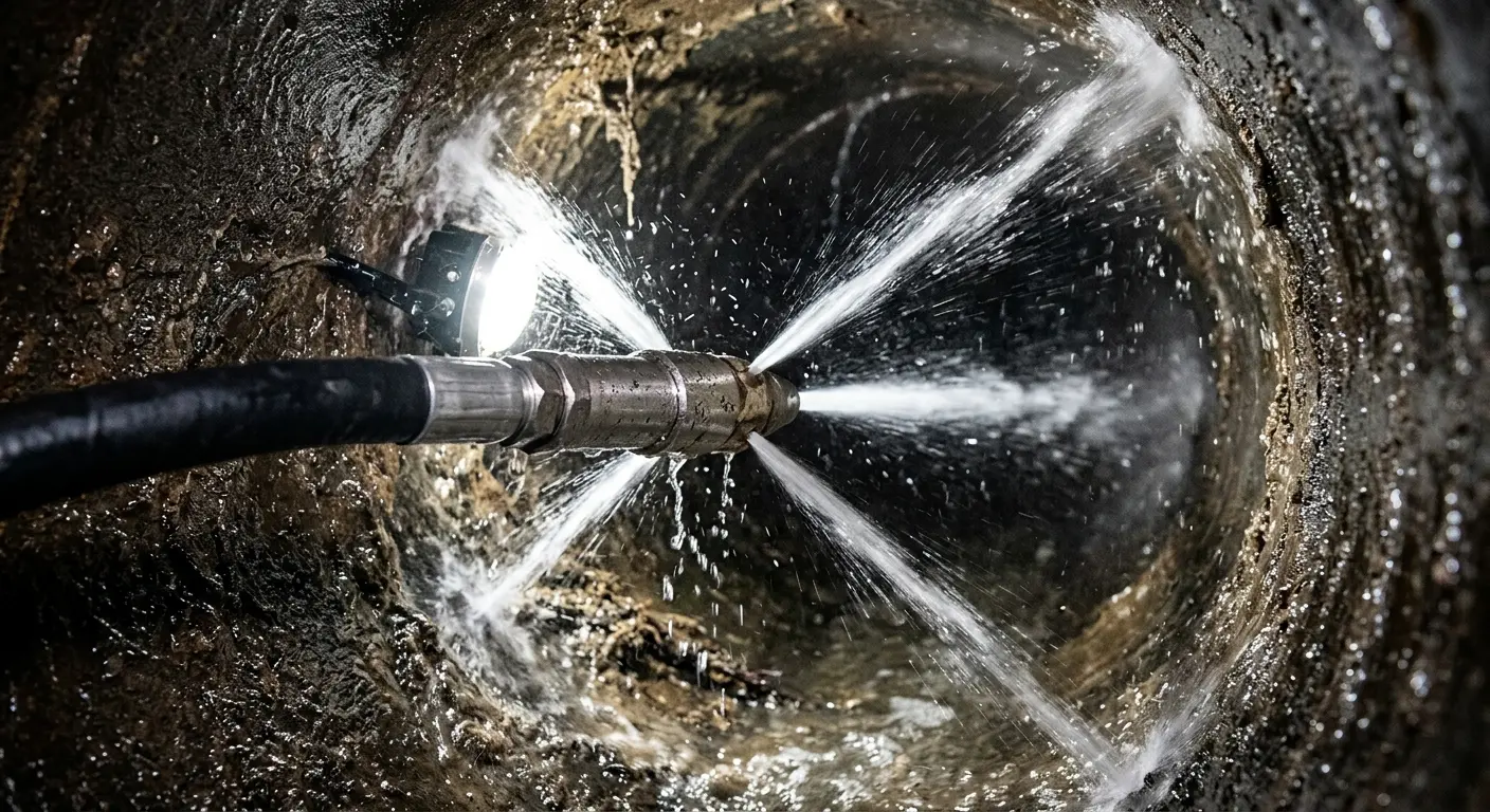 High-pressure hydro jetting nozzle cleaning sewer pipe for Trenchless Sewer Repair in Mount Carmel
